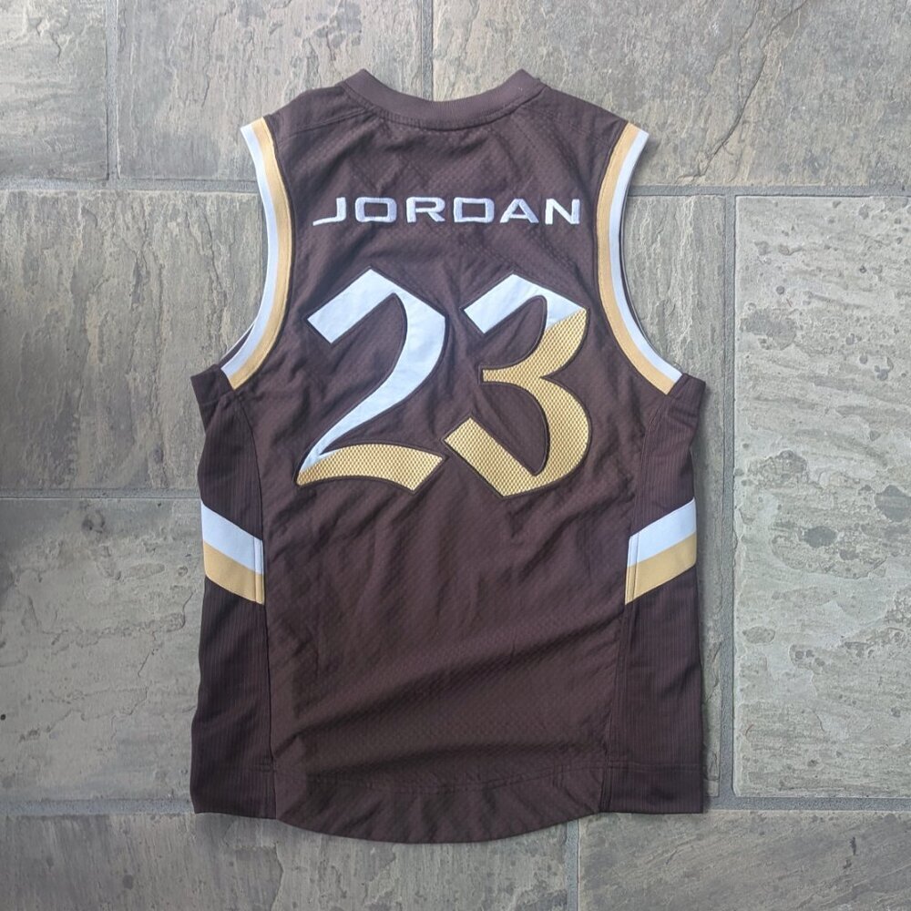 Vintage Air Jordan Jersey Mens Brown Michael Jordan 23 Stitched Jumpman - Picture 3 of 3